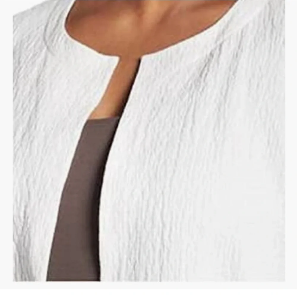 Eileen Fisher Organic Cotton Double Weave White Crinkle Jacket S Minimalist - Picture 11 of 11